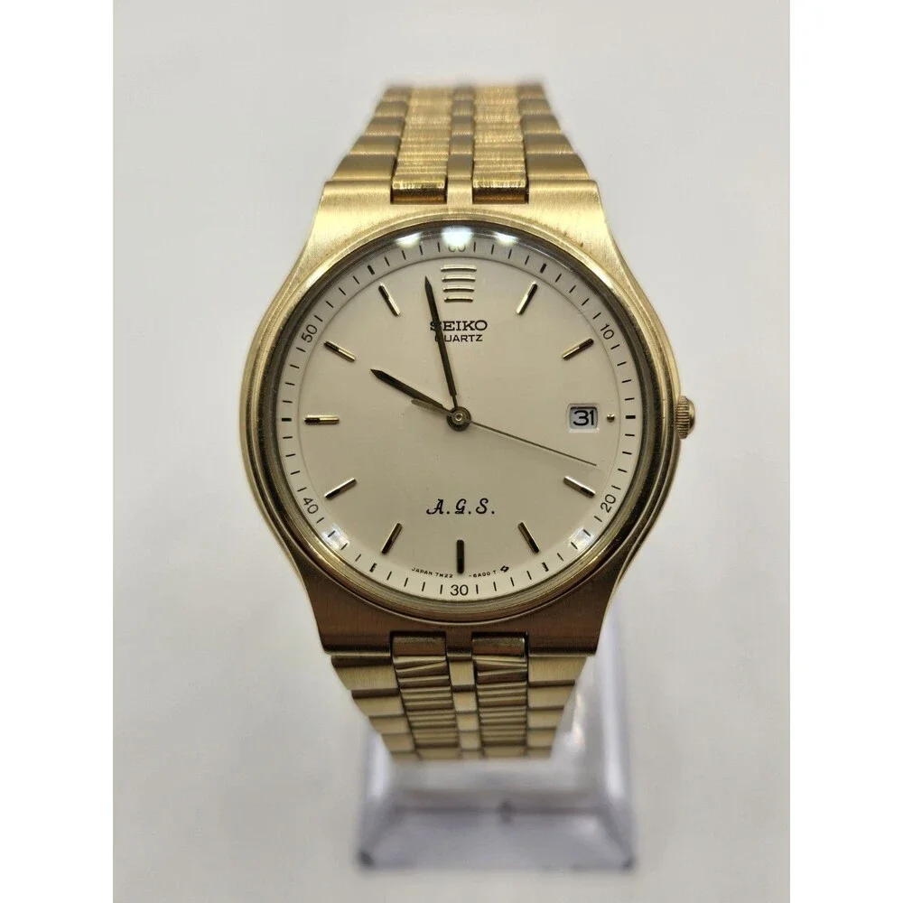 1990 Seiko Quartz AGS (Kinetic) 7M22-6A00 Vintage 35mm Watch. NEW CAPACITOR.